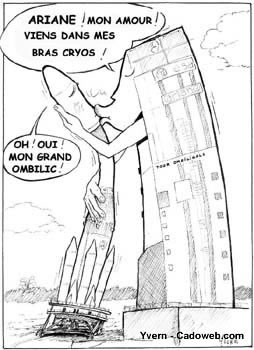 Ariane approvisionn&eacute; en ergol par ses  bras cryog&eacute;niques  Dessin humoristique